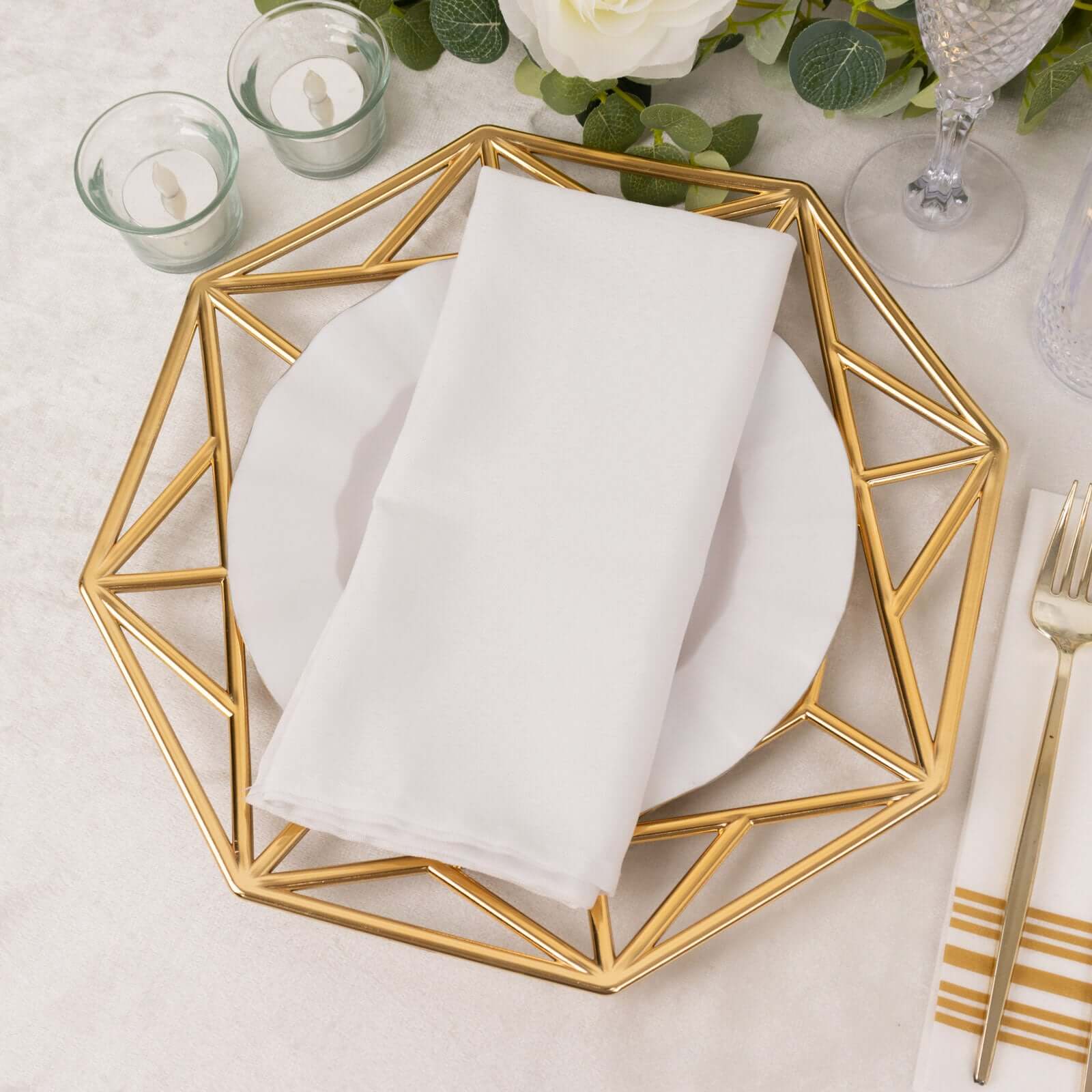 Alternative view of 6-Pack Acrylic Charger Plates 13" Octagon Metallic Gold with Hollow Geometric Rim - Plastic Disposable Decorative Chargers