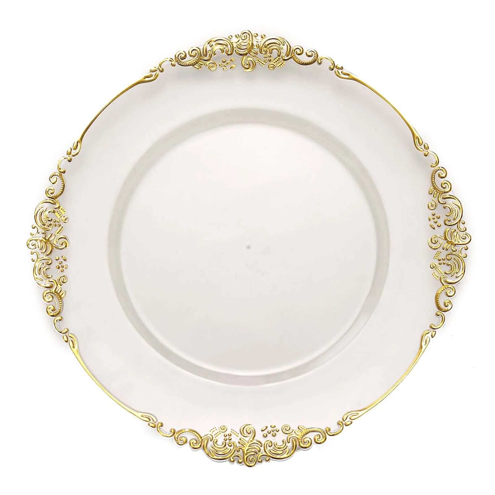 Alternative view of 6-Pack Acrylic Charger Plates 13" Round Clear with Gold Embossed Baroque Rim - Antique Decorative Dinner Tableware